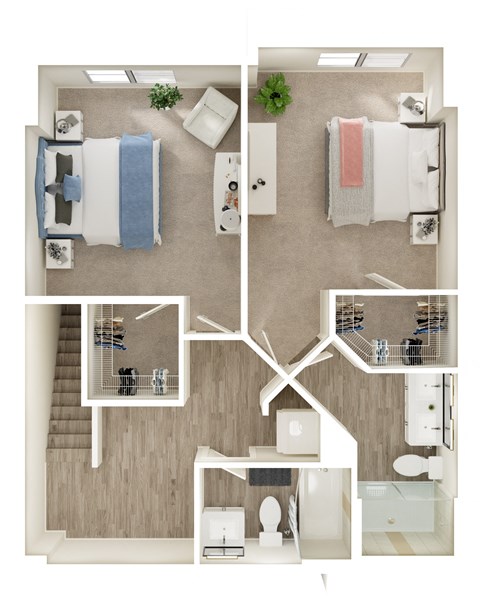 Floor plan for 2 beds, 2 baths, 1442 sqft